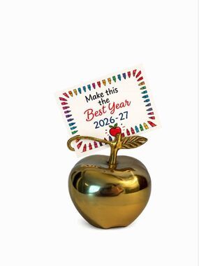 Vintage Brass Apple Memo/Card Holder – Teacher Gift or Office Desk Decor